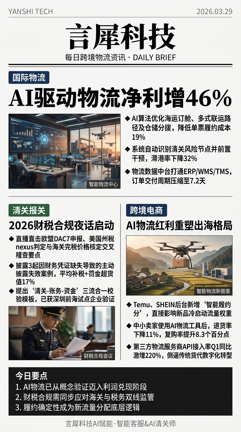 今日跨境物流资讯图 2026年03月29日