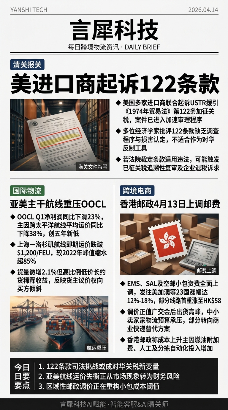 今日跨境物流资讯图 2026年04月14日