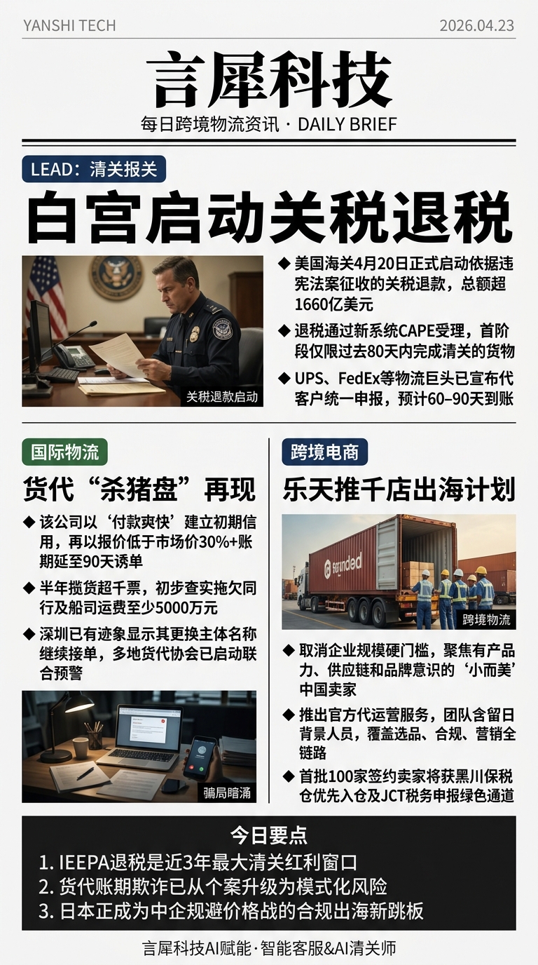 今日跨境物流资讯图 2026年04月23日