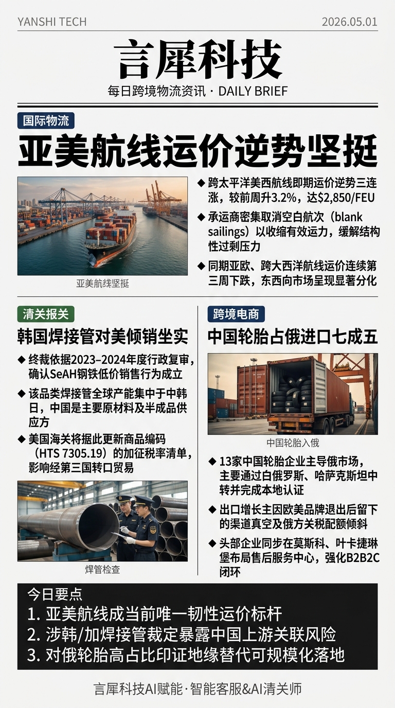今日跨境物流资讯图 2026年05月01日