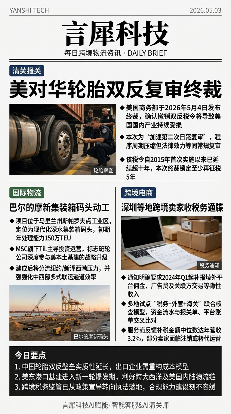 今日跨境物流资讯图 2026年05月03日
