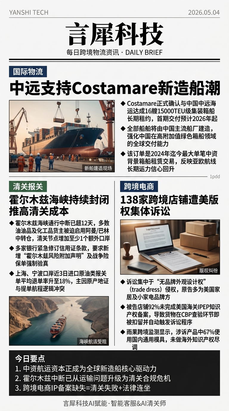 今日跨境物流资讯图 2026年05月04日