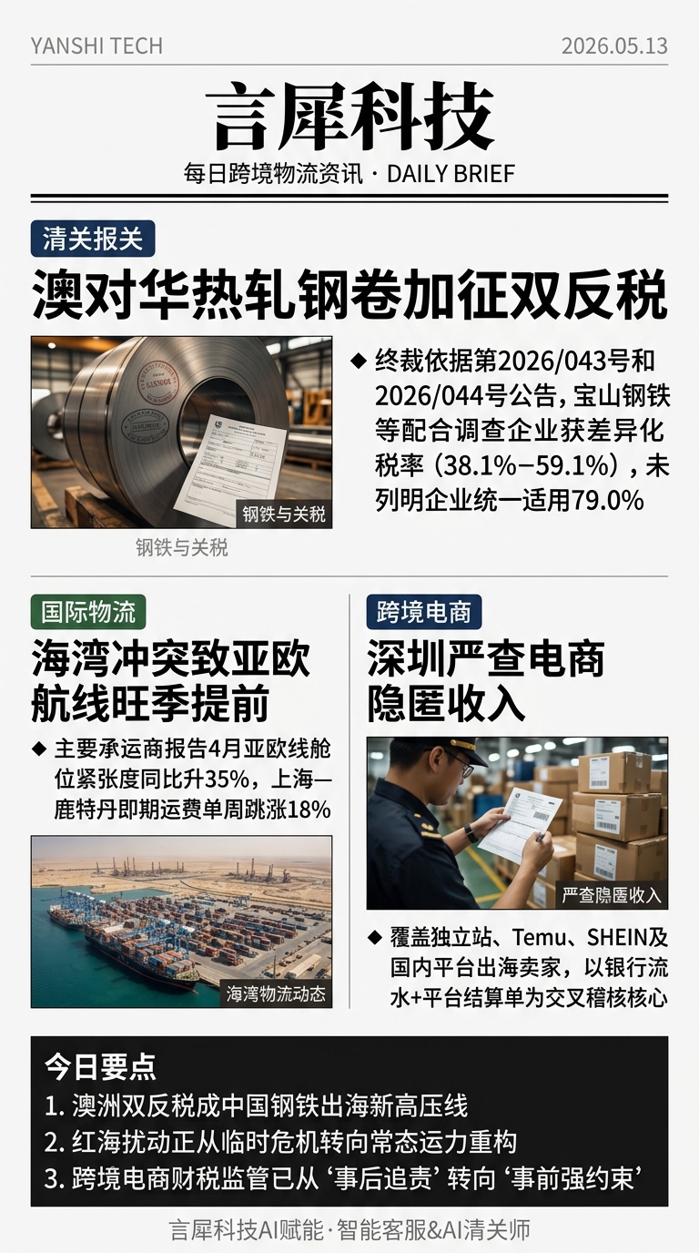 今日跨境物流资讯图 2026年05月13日
