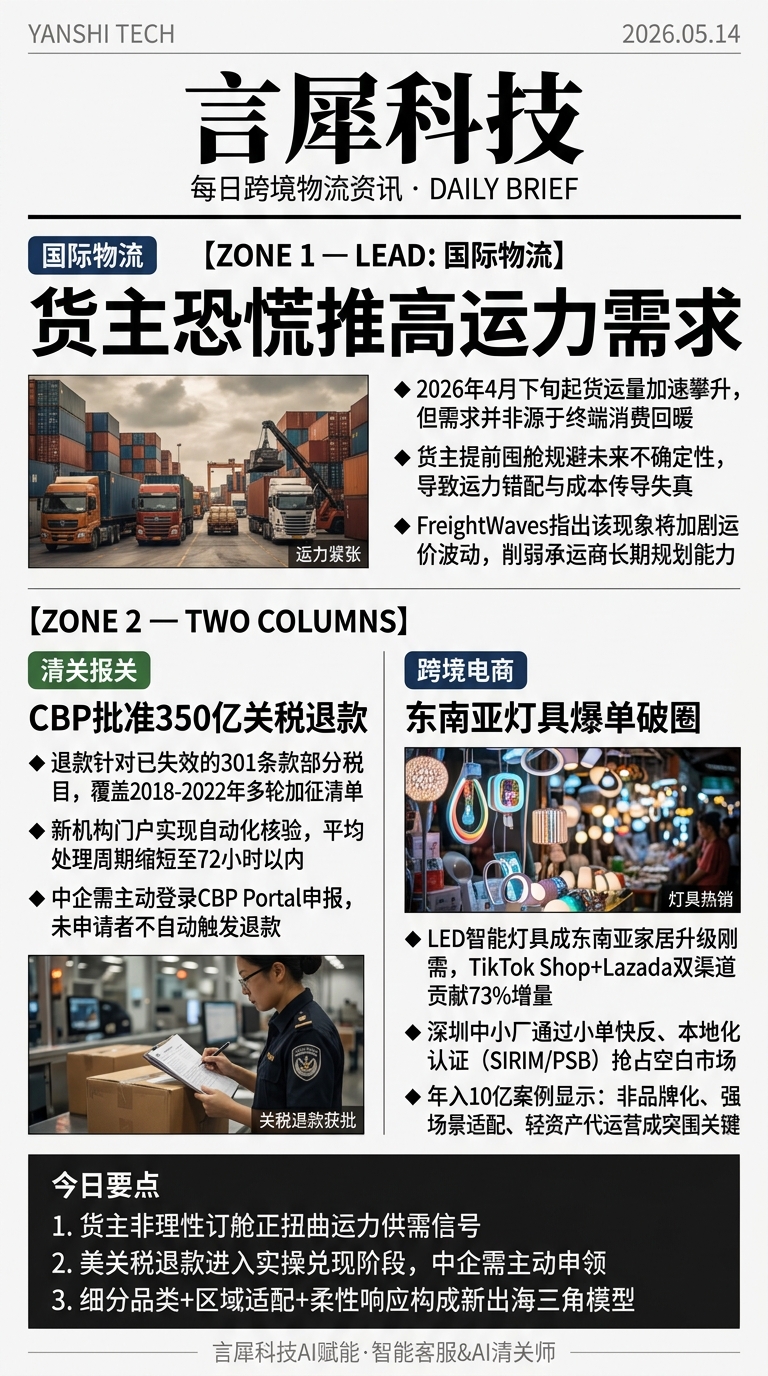 今日跨境物流资讯图 2026年05月14日