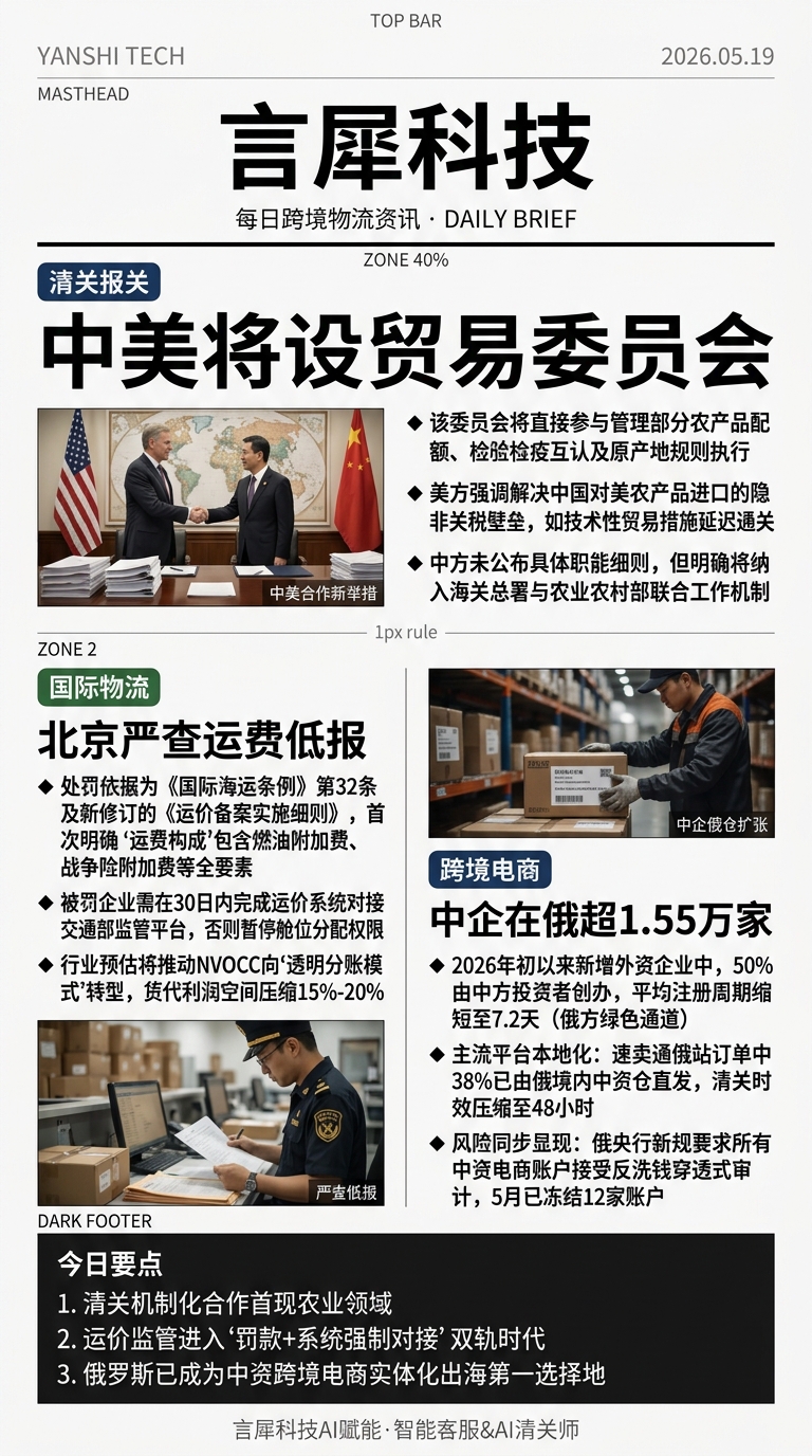 今日跨境物流资讯图 2026年05月19日