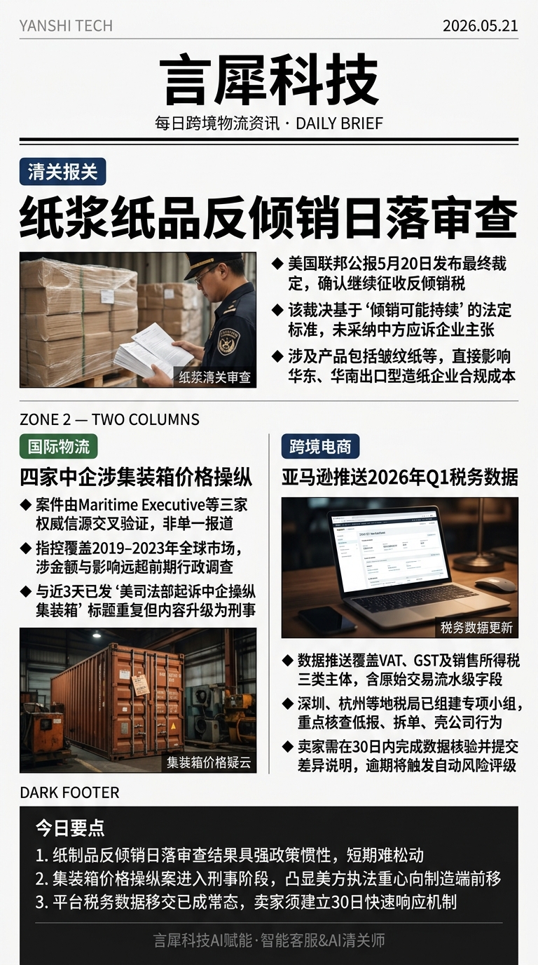 今日跨境物流资讯图 2026年05月21日