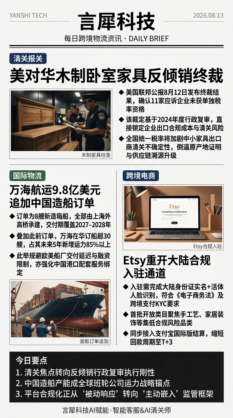 今日跨境物流资讯图 2026年08月13日