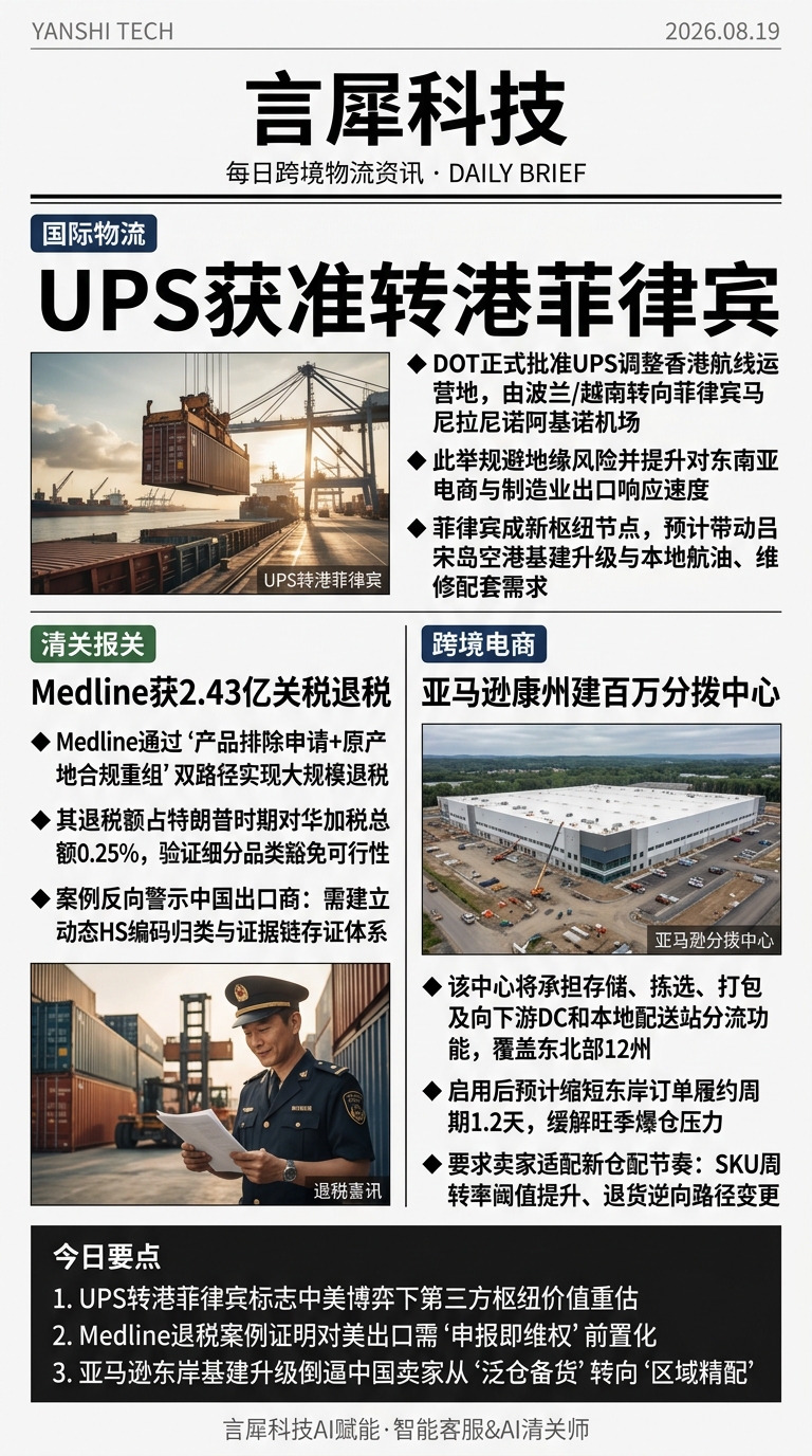 今日跨境物流资讯图 2026年08月19日