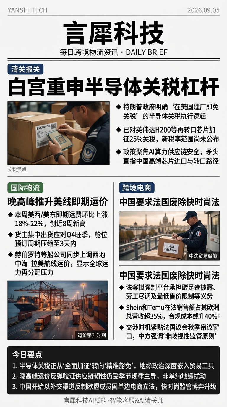 今日跨境物流资讯图 2026年09月05日