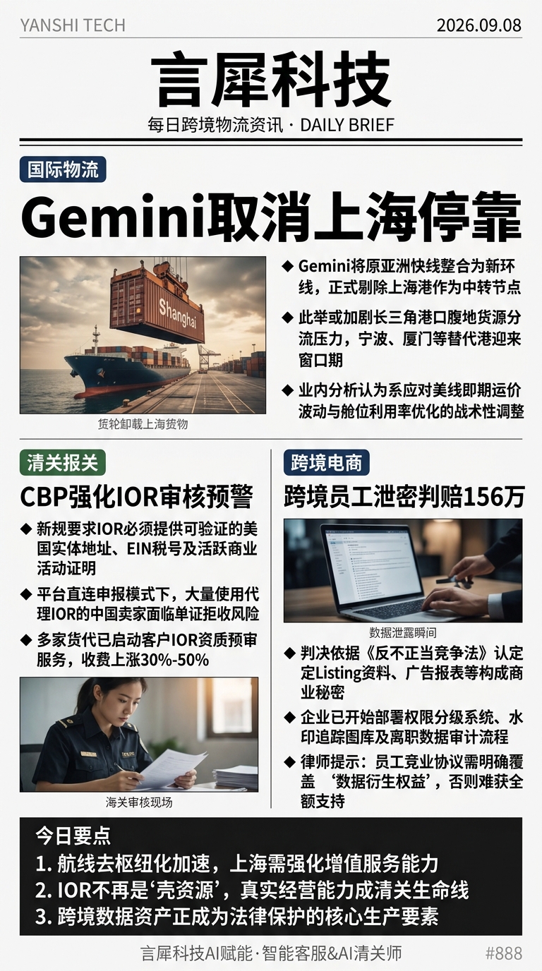 今日跨境物流资讯图 2026年09月08日