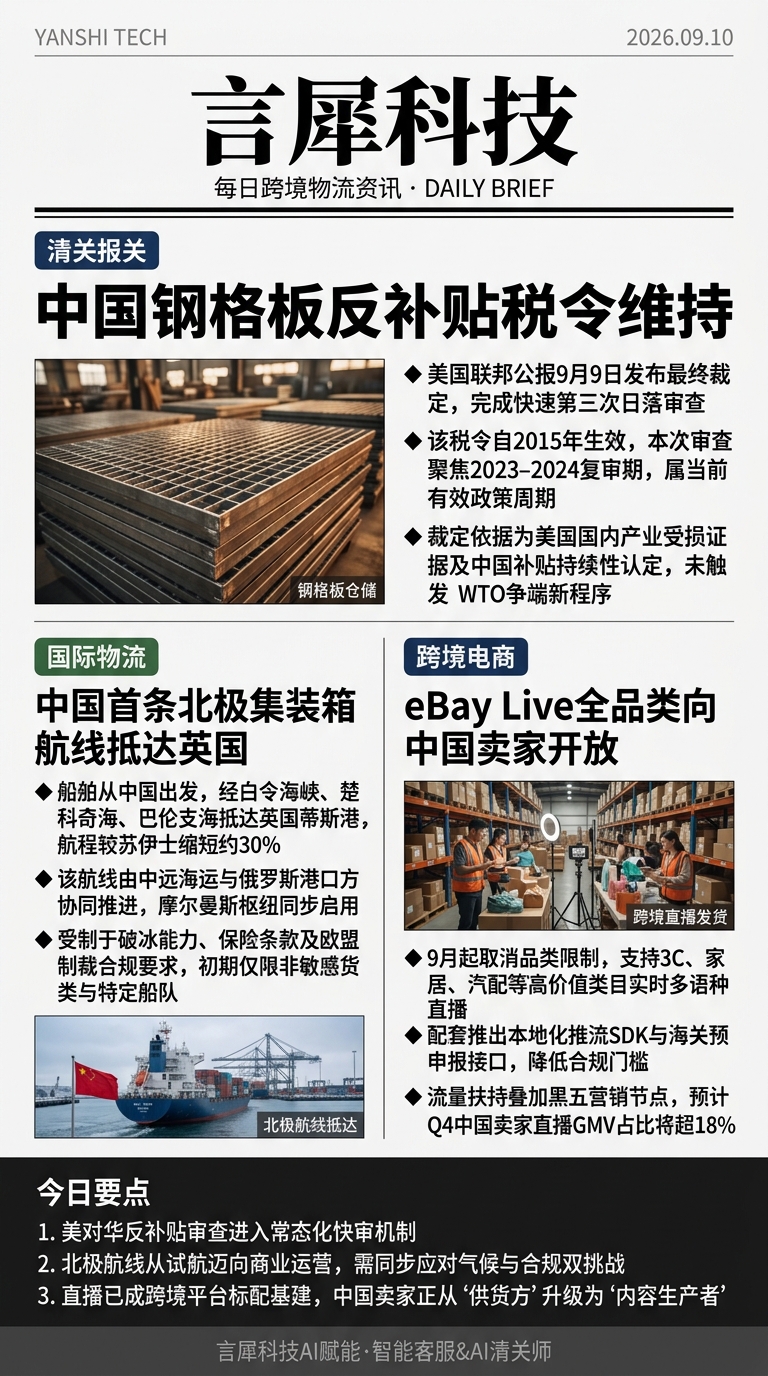 今日跨境物流资讯图 2026年09月10日